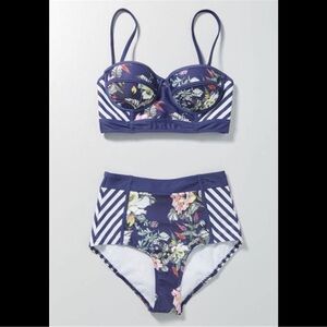 Floral Striped Bikini Set